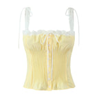 Golden Lace Ribbon Bow Corset Crop Top