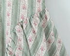 Green French Style Floral Sexy Mini Bohemian Women V-neck Striped Ruffles Dress