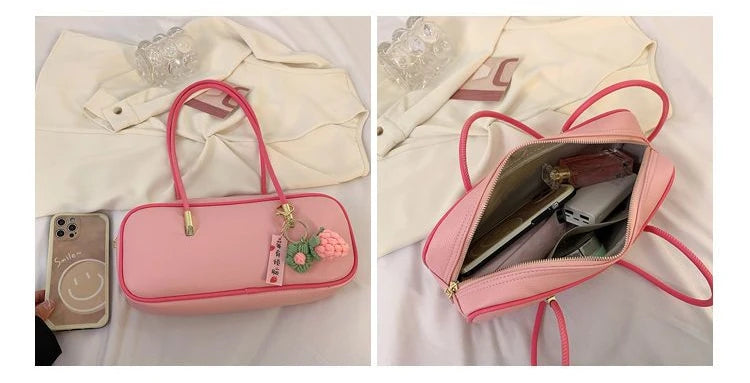 PU Pillow Shoulder Bag For Women With Textured Finish Baguette Style