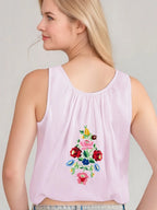 Cotton Floral Embroidered Tank Top Sleeveless Blouse
