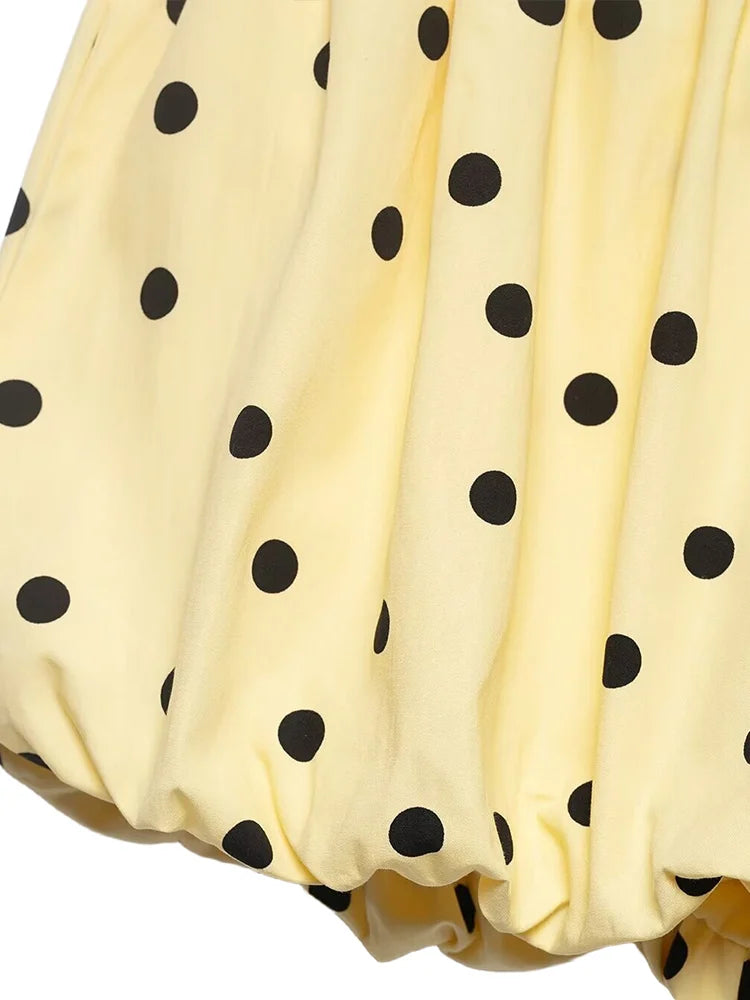 Yellow Polka Dot Pleated Set With Balloon Shorts And Cropped Top