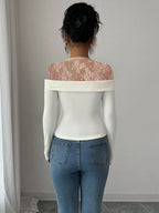 Mesh Patchwork Bodycon Top With Long Sleeve White Sleek Sexy Slim Fit