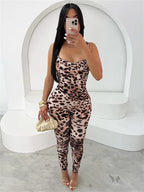 Leopard Print Sleeveless Jumpsuit For Women