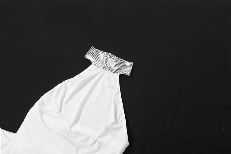 Elegant Backless Halter Ruched Long Dress With Striped Detailing