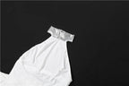 Elegant Backless Halter Ruched Long Dress With Striped Detailing