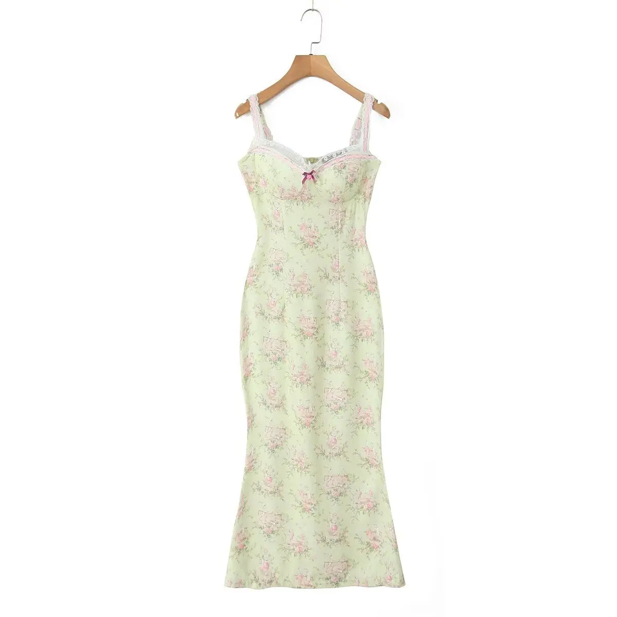 Sunny Yellow Floral Lace Mermaid Midi Dress With Bow Back Slit Elegant Fishtail