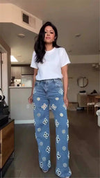 Glam Night Out Beaded Denim Jeans With Pearl Embellishments