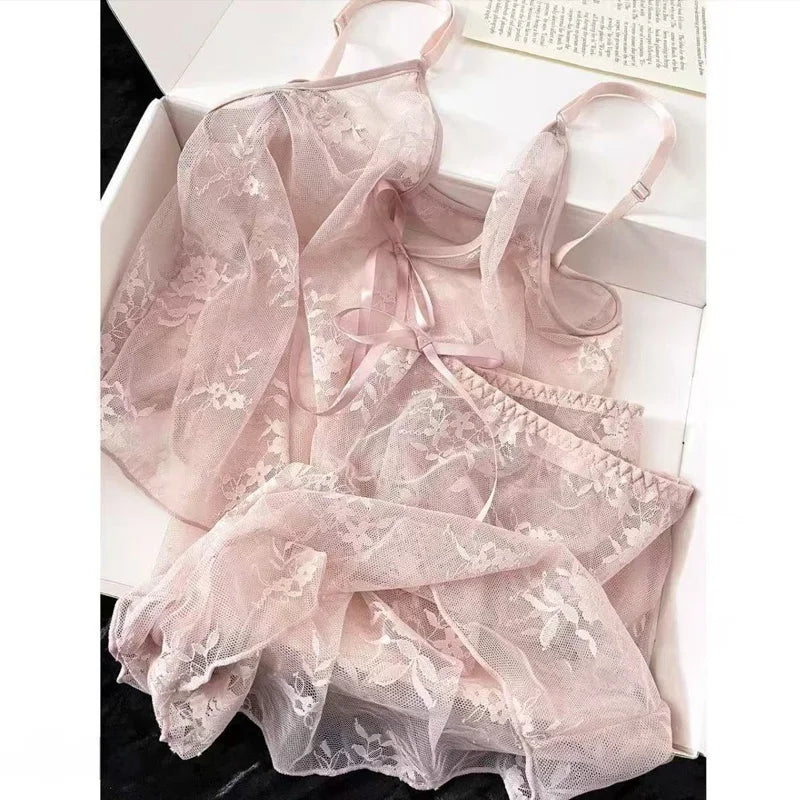 Sensual Lace See-Through Lingerie Set Delicate Sheer Bra And Panty Ensemble Boudoir Style