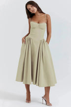 Backless Suspender Midi Dress Sleeveless A Line Style For Evening Wear