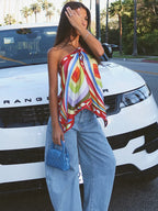 Halter Top And Long Skirt Set With Backless Detail Asymmetric Design