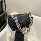 Mini Crossbody Rhinestone Bucket Bag With Glitter Chain Purse