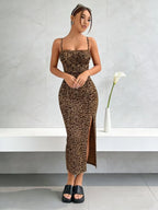 Chic Slit Cami Maxi Dress With Subtle Stretch For Everyday Wear