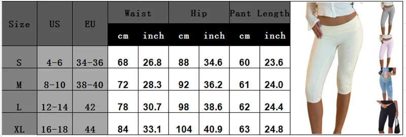 Fold-Over Waistband Capri Leggings Low Rise Slim Fit High-Stretch Pants