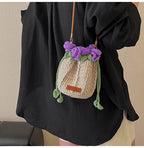String Bucket Bag For Women Lightweight Crossbody Versatile Hollowout Design