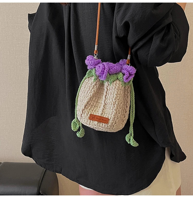 String Bucket Bag For Women Lightweight Crossbody Versatile Hollowout Design