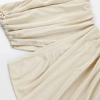 Hollow Out Shirred Strapless Maxi Dress Asymmetrical Backless Gown