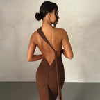 One Shoulder Backless Ruched Dress