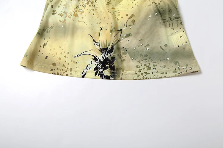 See Through Two Piece Set With Ruffles Patchwork Camisole And Tiered Skirts