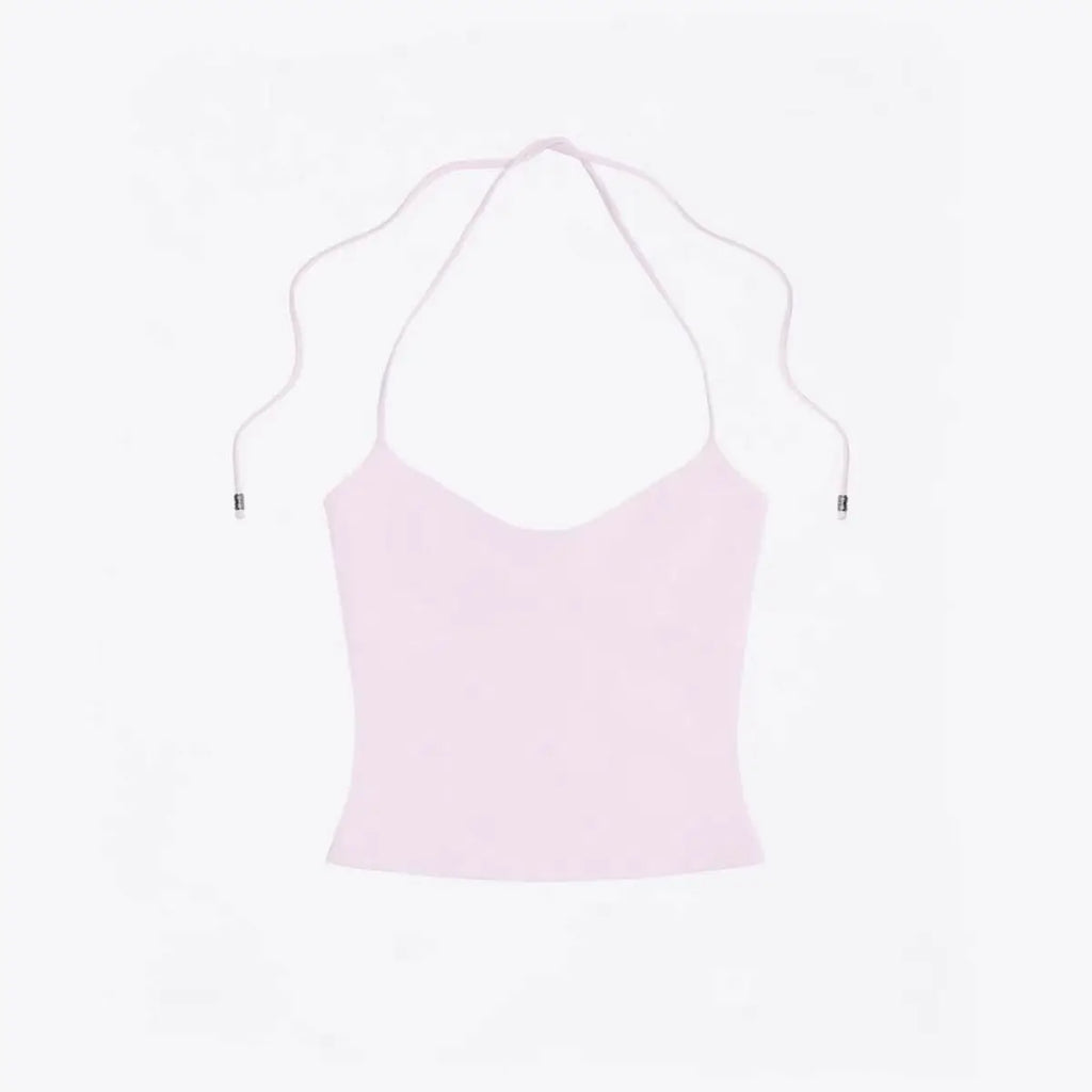 Lace Up Halter Tank And Suspender Long-sleeves Open Back Design For Chic Vibe