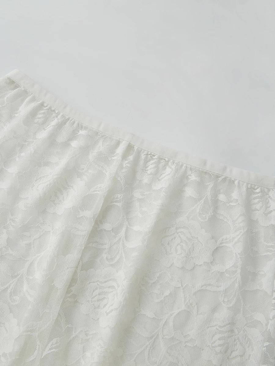 Lace Capri Pants For Women With Elastic Waist Cropped See Through Design