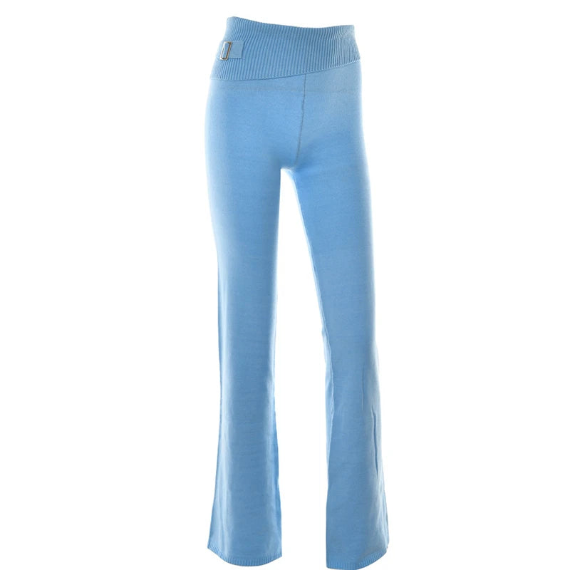 Ribbed Knit Two Piece Tracksuit Set With Hooded Crop Top And Elastic Zippered Pants
