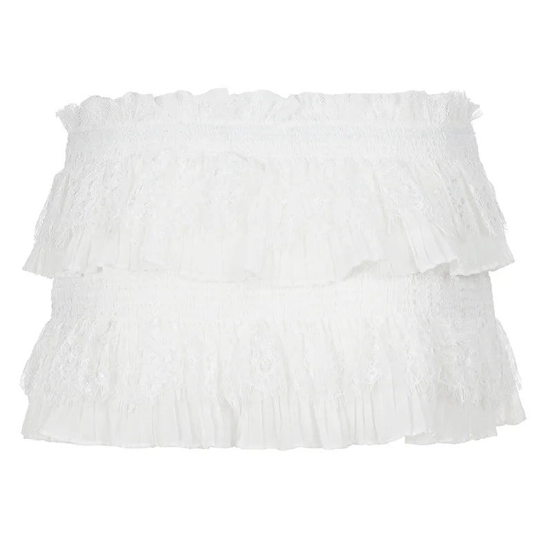 Lace Trim Knot High Waist Pleated Mini Skirt With Color Blocking Details For Seductive Style