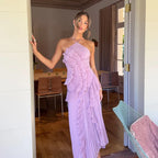 Halter Gown In Chiffon With Backless Ruffles