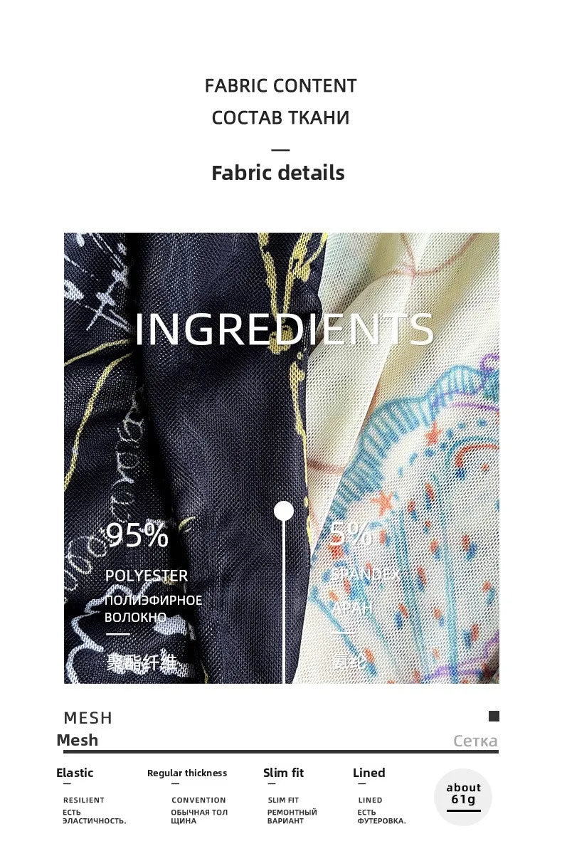 Chic Double Layer Mesh Tee With Elegant Print And High Collar Short Sleeve Women Net Shirt