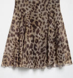 Leopard Print Tulle Slip Dress With Backless Draped