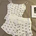Bow Pajamas Set For Women Two Piece Summer Sleepwear With Tank Top And Shorts Lounge Ensemble