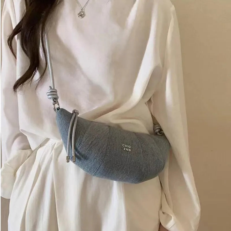 Retro Denim Crossbody Bag With Chain Ornament