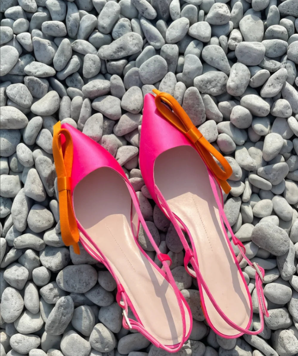 Elegant Satin Pointed Toe Slingback Kitten Heels With Bow Accent And Adjustable Ankle Strap Sandals