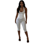 Cute Dots Design Halter Jumpsuit With Zipper Backless Sleeveless
