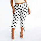 Polka Dot Patchwork Capri Pants With Drawstring Waist