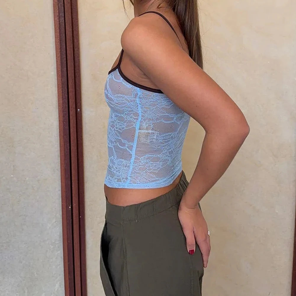 Fairycore Lace Sheer Spaghetti Strap Crop Top