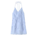 Dreamy Light Blue Halter Backless Mini Dress With Tiered Ruffle Accents