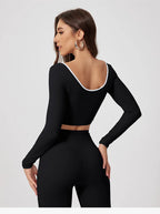 Woman Long Sleeve Seamless Round Neck Casual Yoga Clothes Gymwear Quick-Dry Running Workout Sportswear