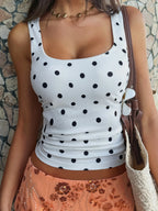 Black Dots Square Neck Sleeveless Tank Top For Women Retro Tee