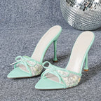 Elegant Embroidered Mesh Pointed Toe Heels