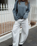 Stripe Patchwork Long Sleeve Tee for Casual Streetwear and Everyday