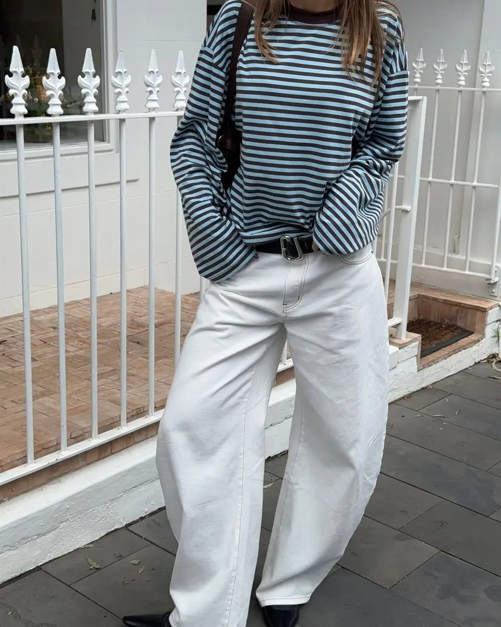Stripe Patchwork Long Sleeve Tee for Casual Streetwear and Everyday