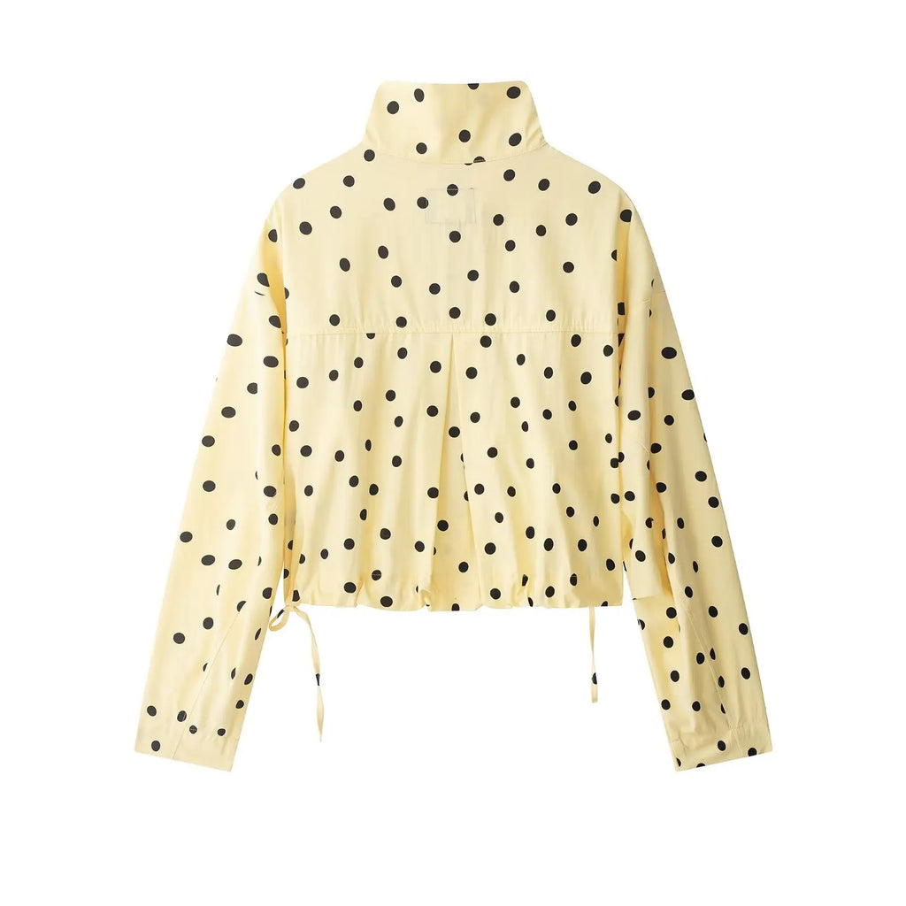 Yellow Polka Dot Two Piece Set With High-Neck Jacket And Balloon Shorts