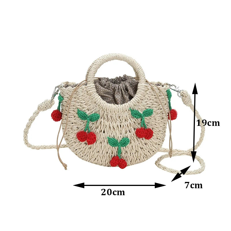 Cherry Deco Chic Shoulder Bag Mini Basket Purse Paper Weave Handmade