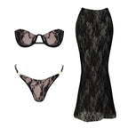 Black Hollow Lace Bandeau Bikini With Push Up