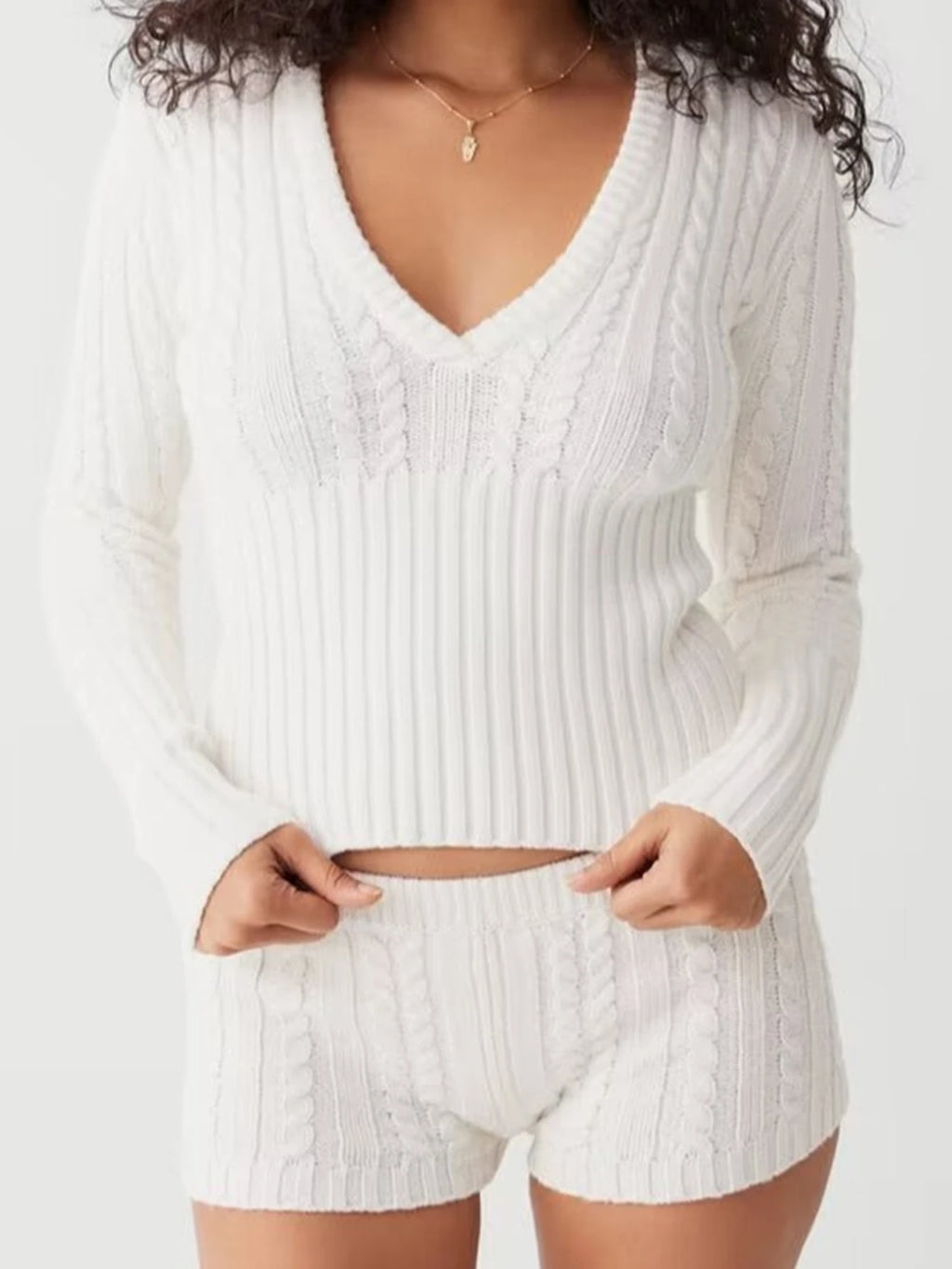 Sexy Vintage Hooded Knitted Long Sleeve Set
