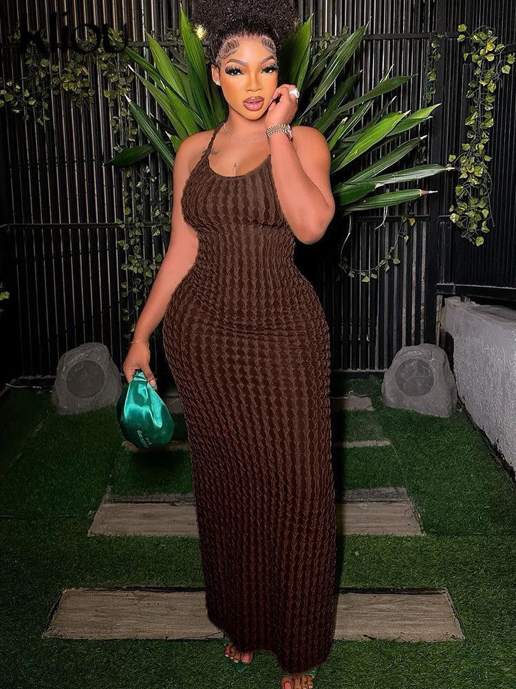 Ruched Spaghetti Strap Maxi Dress Backless Bandage For Women