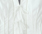 Sexy White Bow Halter V neck Open Buttons Slim Tank Top Women Spliced Ruffles Lace Hem Sleeveless Backless