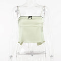 Retro Aesthetic Satin Cami Top With Bowknot Front Spaghetti Straps Cropped