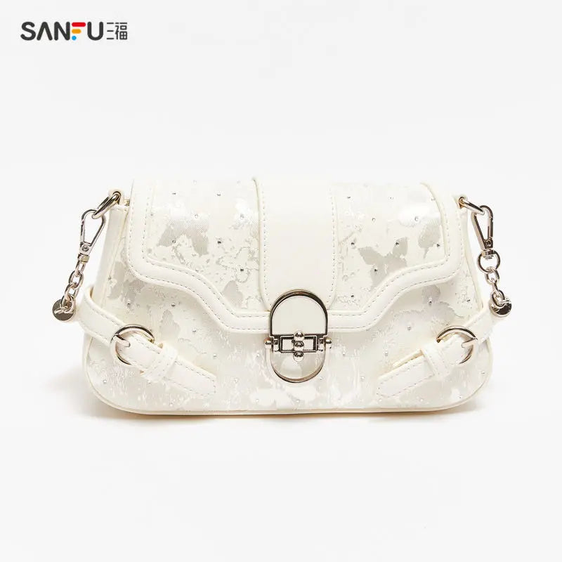 Whimsical Fairycore White Shoulder Bag With Butterfly Print Dreamy Harajuku Style Purse