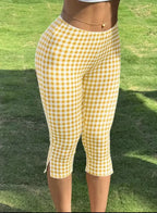 Print Cropped Slim Fit Sweatpants With Side Slits